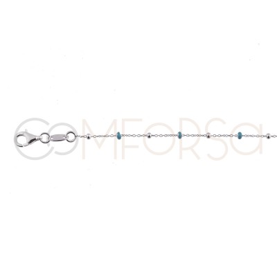 Sterling silver 925 chain with blue enamelled balls 40+5cm