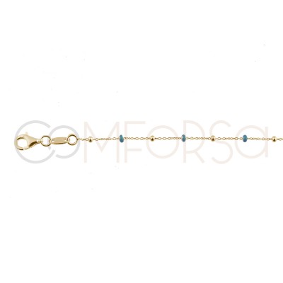 Sterling silver 925 gold-plated chain with blue enamelled balls 40+5cm