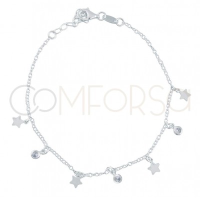 Sterling silver 925 chaine stars and zircons 40 cm + 5 mm