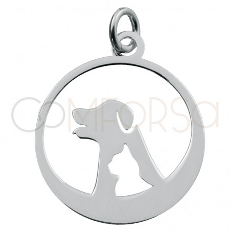 Sterling silver 925 pendant with cat in dog cut out 18mm