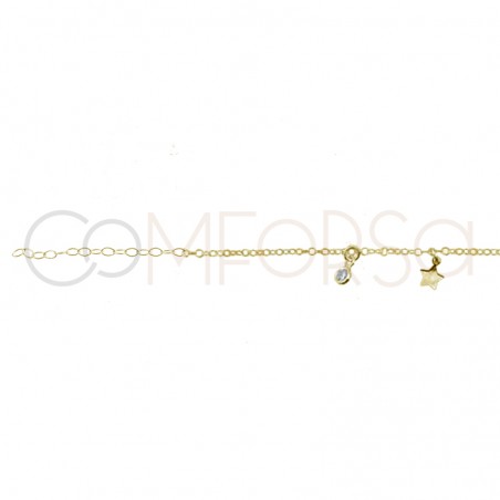 Sterling silver 925 gold-plated chain with star pendants and zirconias 40 cm