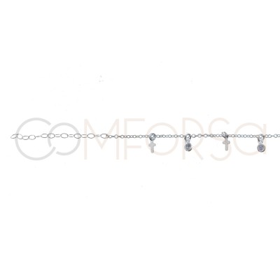 Sterling  silver 925 cross chaine and zircons 40 cm + 5 mm