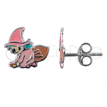 Sterling silver 925 witch on broomstick earring 10x10mm