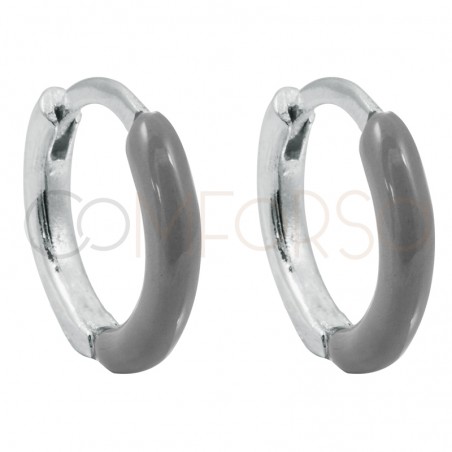 Sterling silver 925 mini hoop earrings with grey enamel 12 mm