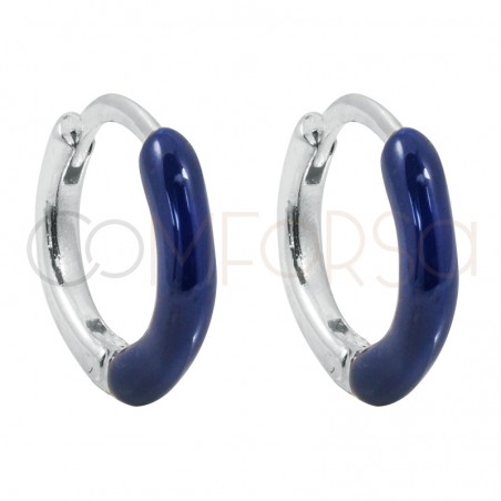 Sterling silver 925 mini hoop earrings with blue enamel 12 mm