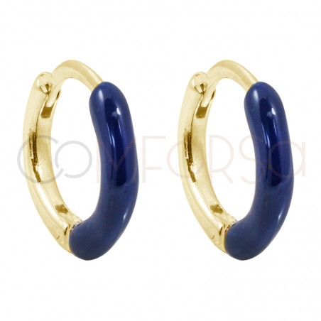 Sterling silver 925 gold-plated mini hoop earrings with blue enamel 12 mm
