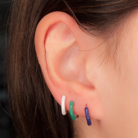 Sterling silver 925 mini hoop earrings with blue enamel 12 mm