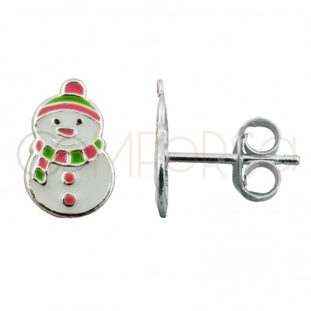 Sterling silver 925 snowman earring with enamel 6x10mm