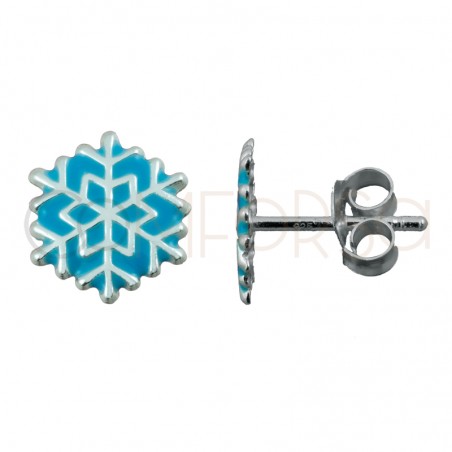 Sterling silver 925 snowflake earring with enamel 8x8mm