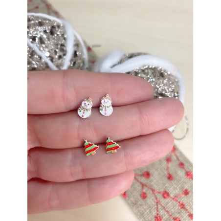 Sterling silver 925 Christmas tree earring with enamel 7x8mm