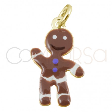 Sterling silver 925 gingerbread pendant with enamel 10x14mm