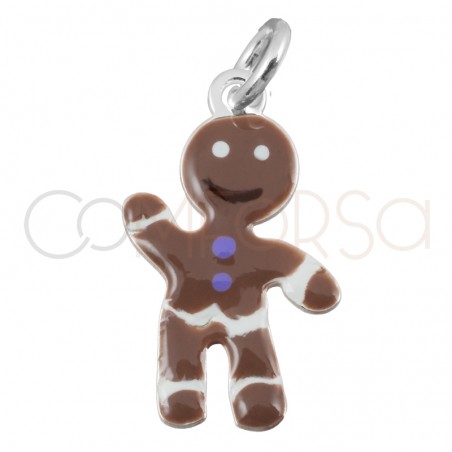 Gold-plated sterling silver 925 gingerbread pendant with enamel 10x14mm