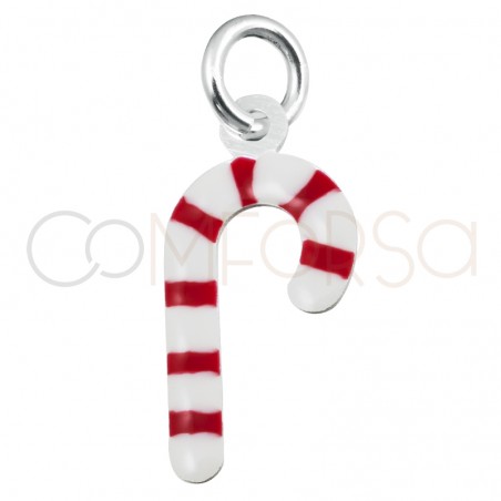 Sterling silver 925 candy cane pendant with enamel 13x7mm