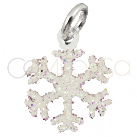 Sterling silver 925 snowflake pendant with glitter 10mm