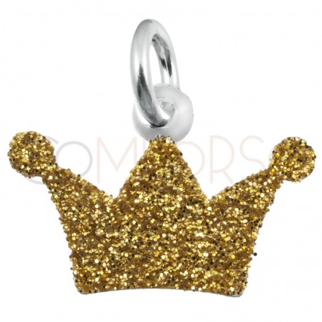 Sterling silver 925 crown pendant with gold-coloured glitter 10x13.5mm