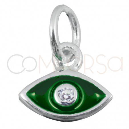 Gold-plated sterling silver 925 green eye pendant with zirconia 7.9x7mm