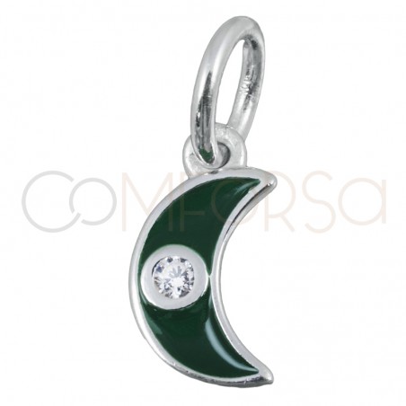 Sterling silver 925 green moon pendant with zirconia 7.7x13mm