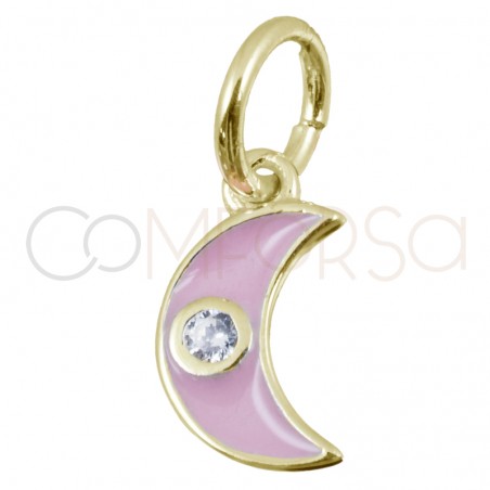 Gold-plated sterling silver 925 pink moon pendant with zirconia 7.7x13mm
