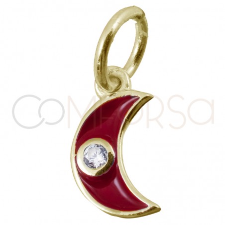 Sterling silver 925 red moon pendant with zirconia 7.7x13mm