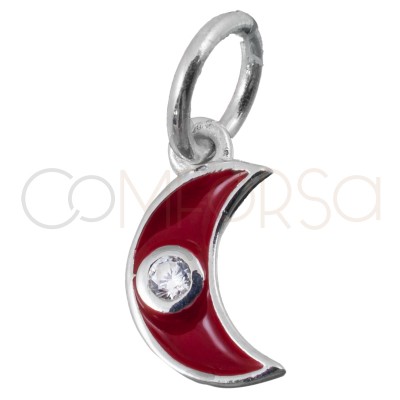 Gold-plated sterling silver 925 red moon pendant with zirconia 7.7x13mm