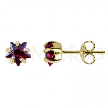 Gold-plated sterling silver 925 maroon zirconia star earrings 6mm