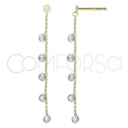 Gold-plated sterling silver 925 earring with floating zirconias 4 x 5.7mm
