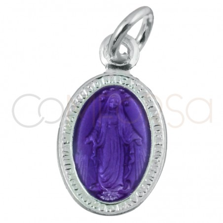 Sterling silver 925 Miraculous Virgin purple medallion 10 x 17mm