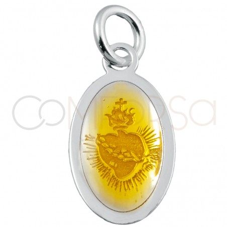 Sterling silver 925 Sacred Heart yellow medallion 10 x 17mm