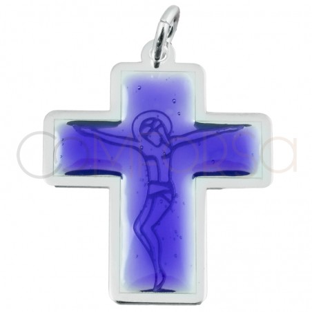 Sterling silver 925 Christ on the Cross purple medallion 10 x 17mm