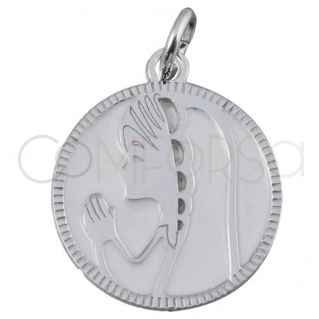 Sterling silver 925 white enamelled virgin with veil medal 15mm