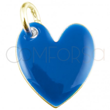 Gold-plated sterling silver 925 enamelled blue heart pendant 10x12mm