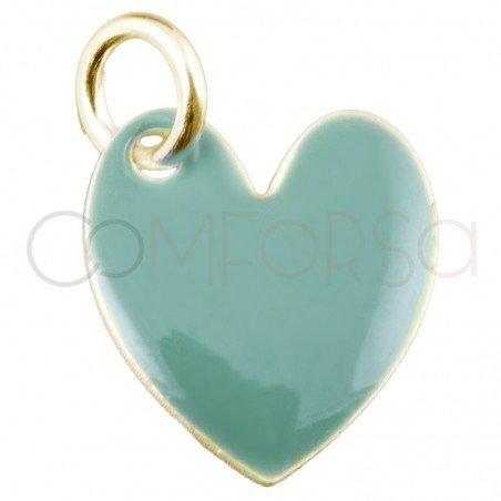 Gold-plated sterling silver 925 enamelled green heart pendant 10x12mm