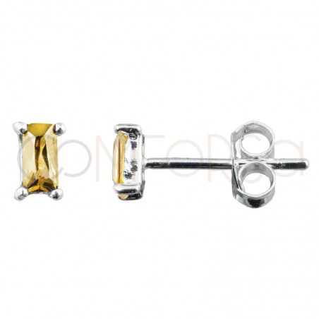 Sterling silver 925 yellow rectangular zirconia earrings 2x5mm