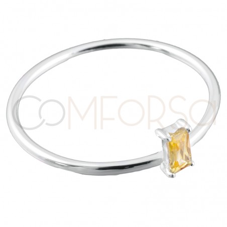 Gold-plated sterling silver 925 ring with yellow rectangular zirconium 2x5mm