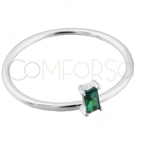 Gold-plated sterling silver 925 ring with green rectangular zirconium 2x5mm