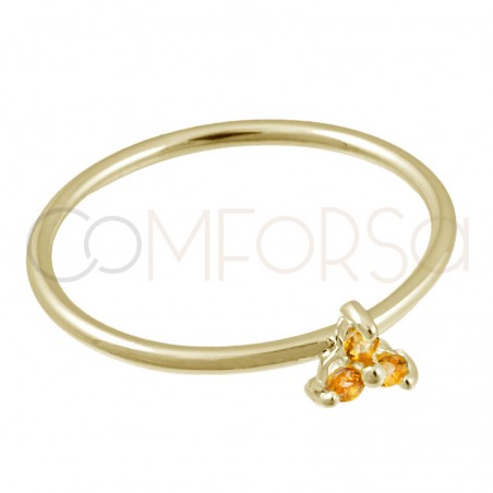 Gold-plated sterling silver 925 ring with 3 yellow zirconias