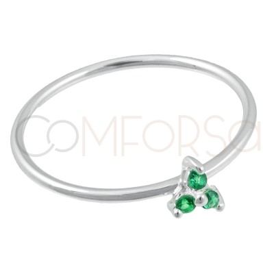 Gold-plated sterling silver 925 ring with 3 emerald zirconias