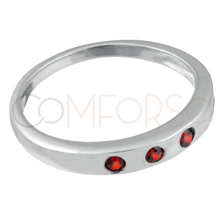 Sterling silver 925 ring with 3 Garnet zirconia in line