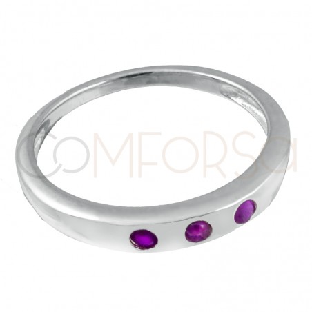 Sterling silver 925 ring with 3 Ruby zirconia in line