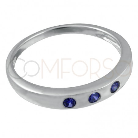 Sterling silver 925 ring with 3 Violet zirconia in line