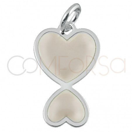 Gold-plated sterling silver 925 enamelled coconut cream double heart pendant 10x16mm
