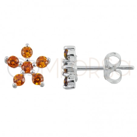Sterling silver 925 five zirconia flower Orange earring 8x8mm