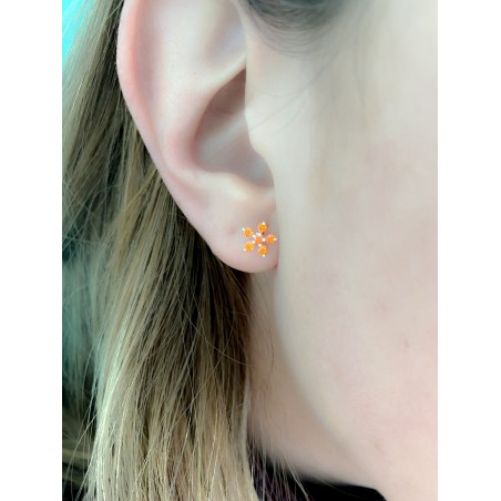 Sterling silver 925 five zirconia flower Orange earring 8x8mm