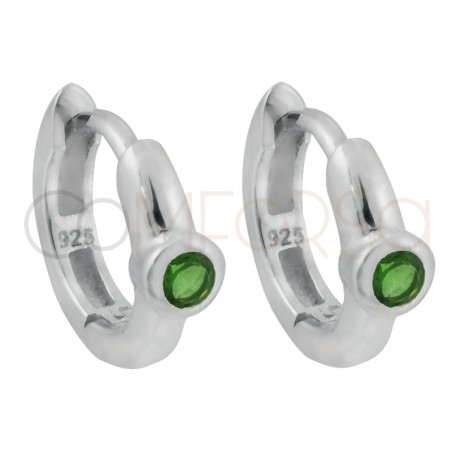 Sterling silver 925 green zirconium hoop earrings 12mm