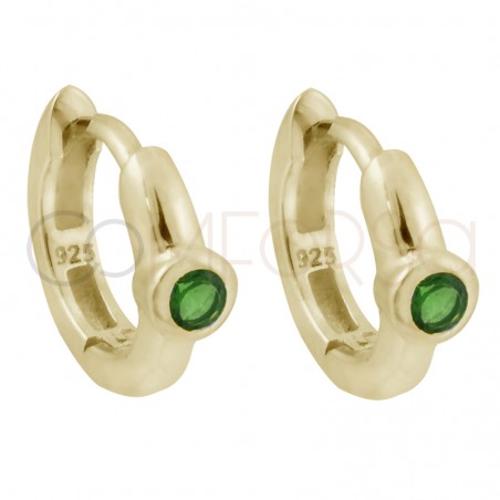 Gold-plated sterling silver 925 green zirconium hoop earrings 12mm