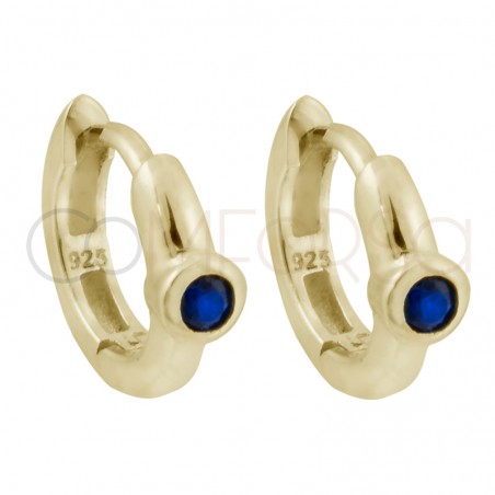 Gold-plated sterling silver 925 blue zirconium hoop earrings 12mm