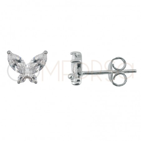 Sterling silver 925 butterfly earrings with zirconia 6x7mm
