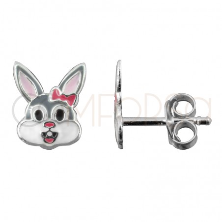 Sterling silver 925 bunny with ribbon earrings 7x8mm