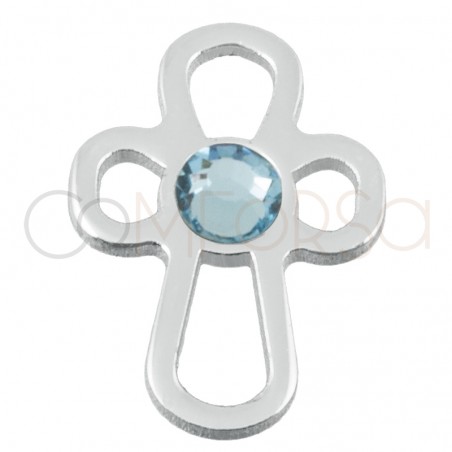 Sterling silver 925 cut out aquamarine cross connector 6 x 9mm