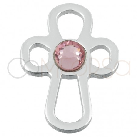 Sterling silver 925 cut out pale pink cross connector 6 x 9mm